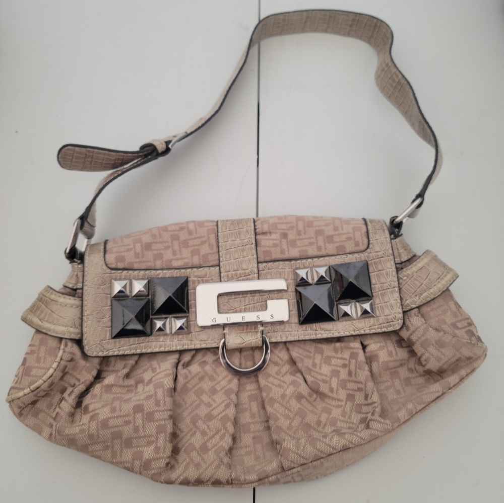 Guess Taupe Shoulder Bag with Geometric Studs